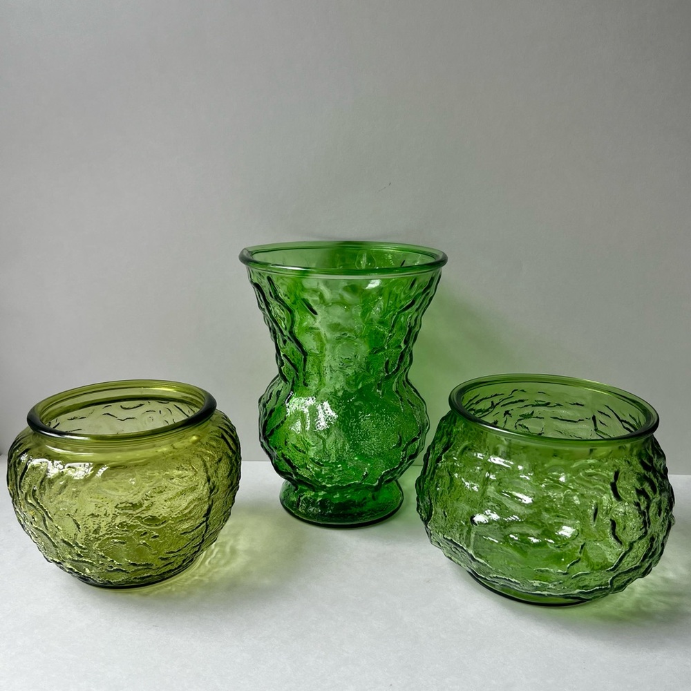Set of 3 Vintage EO Brody Green Glassware